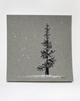 Snowy Tree 19 - Orion and a Delicate Snowy Tree on Gray Toned Paper - 4"x4"