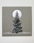 Snowy Tree 6 - Silver Moon and the Little Dipper with a Single Tree on Gray Toned Paper - 4"x4"