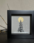 Snowy Tree 16 - Single Tree and Golden Moon on Gray Toned paper - 4"x4"