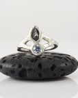 Epic Meteorite Ring with Pale Blue Moissanite in Palladium Sterling Silver - size 6 - Ready to Ship