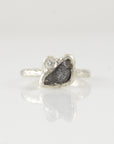 Meteorite Ring -2- with Moissanite in Palladium Sterling Silver - size 5.25 - Ready to Ship