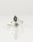 Epic Meteorite Ring with Pale Blue Moissanite in Palladium Sterling Silver - size 6 - Ready to Ship