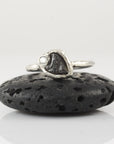 Meteorite Ring -4- with Moissanite in Palladium Sterling Silver - size 9.25 - Ready to Ship