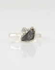 Meteorite Ring -2- with Moissanite in Palladium Sterling Silver - size 5.25 - Ready to Ship