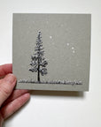 Snowy Tree 11 - Single Tree with Snowy Grass and Aries on Gray Toned Paper - 4"x4"