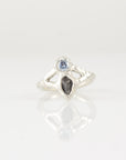 Epic Meteorite Ring with Pale Blue Moissanite in Palladium Sterling Silver - size 6 - Ready to Ship