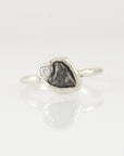 Meteorite Ring -4- with Moissanite in Palladium Sterling Silver - size 9.25 - Ready to Ship