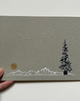 Snowy Tree 22 - Snowy Mountain, Gold Moon and Single Tree on Gray Toned Paper - 6"x8"