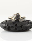 Meteorite and Moissanite Ring in 14k Palladium Gold - sz 6.5