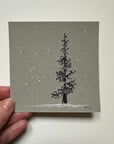 Snowy Tree 19 - Orion and a Delicate Snowy Tree on Gray Toned Paper - 4"x4"