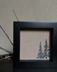 Snowy Tree 10 - Double Tree with Gold Crescent Moon on Tan Toned Paper - 4"x4"