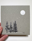 Snowy Tree 15 - Four Trees and Monoceros on Gray Toned Paper - 4"x4"