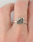 Meteorite Ring -2- with Moissanite in Palladium Sterling Silver - size 5.25 - Ready to Ship