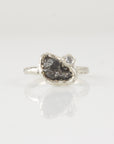 Meteorite Ring -3- with Moissanite in Palladium Sterling Silver - size 6.5 - Ready to Ship