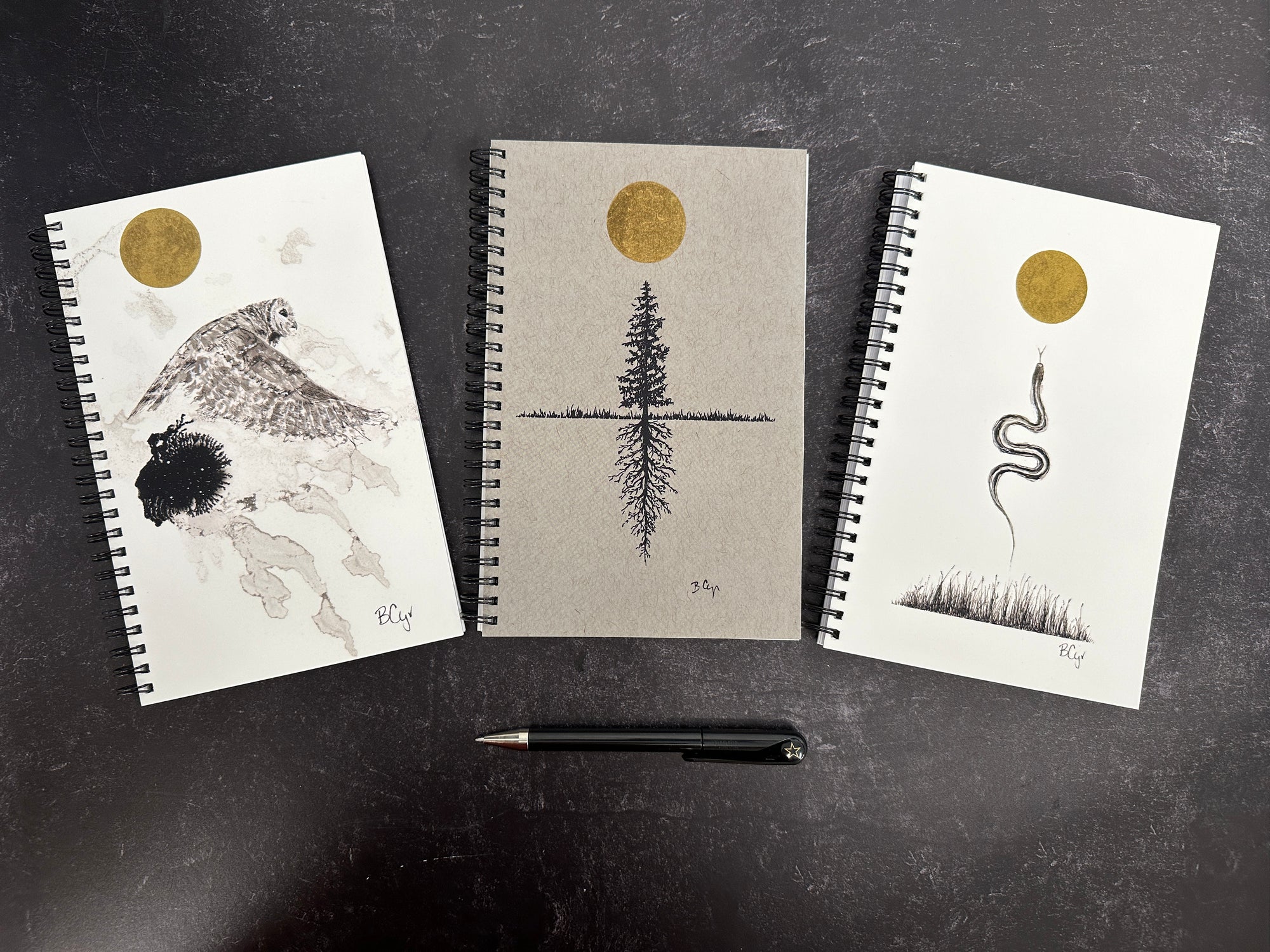 Gray Tree and Roots Notebook - Journal/Sketchbook - Blank or Lined - Ready to Ship