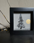 Snowy Tree 3 - Tree with Gold Moon and Snowy Grass on Gray Toned Paper - 4"x4"