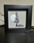 Snowy Tree 2 - Tree with Silver Moon, Ferns and Big Dipper on Gray Toned Paper - 4"x4"