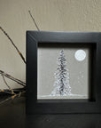 Snowy Tree 4 - Silver Moon, Cassiopeia and a Very Snow Laden Tree on Gray Tone Paper 4"x4"