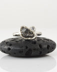 Meteorite Ring -3- with Moissanite in Palladium Sterling Silver - size 6.5 - Ready to Ship