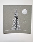 Snowy Tree 4 - Silver Moon, Cassiopeia and a Very Snow Laden Tree on Gray Tone Paper 4"x4"