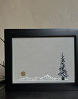 Snowy Tree 22 - Snowy Mountain, Gold Moon and Single Tree on Gray Toned Paper - 6"x8"