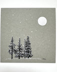 Snowy Tree 15 - Four Trees and Monoceros on Gray Toned Paper - 4"x4"