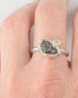 Meteorite Ring -3- with Moissanite in Palladium Sterling Silver - size 6.5 - Ready to Ship