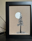 Snowy Tree 23 - Silver Moon, Ferns and a Single Tree on Tan Toned Paper 6"x8"