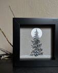 Snowy Tree 6 - Silver Moon and the Little Dipper with a Single Tree on Gray Toned Paper - 4"x4"