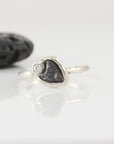 Meteorite Ring -4- with Moissanite in Palladium Sterling Silver - size 9.25 - Ready to Ship