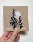 Snowy Tree 1 - Double Tree and Silver Moon on Tan Toned Paper - 4"x4"