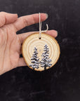 Wood Round Ornament - 18 - 2 Snowy Trees Silver Stars