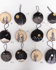 Wood Round Ornament - 24 - Snowy Mountains Gold Moon Tiny Snowy Trees