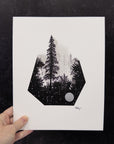 Beauty in the Upside Down - Terrarium Series - Foggy Trees - 8x10 - Original Drawing - Ready to Ship