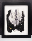 Beauty in the Upside Down - Foggy Forest and Crescent Moon - 8x10 Original Drawing - Ready to Ship