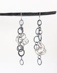 Mixed element long earrings, circle, oval and vine