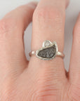 Meteorite Ring -1- with Moissanite in Palladium Sterling Silver - size 4.75 - Ready to Ship