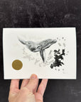 Humpback Whale notecard - card size 4.5 x 6.25 - print to order - hand embellished in gold