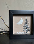 Snowy Tree 8 - Crescent Moon with Single Tree and Mountains on Tan Toned Paper - 4"x4"