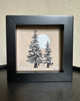 Snowy Tree 1 - Double Tree and Silver Moon on Tan Toned Paper - 4"x4"