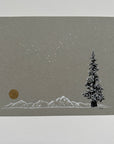 Snowy Tree 22 - Snowy Mountain, Gold Moon and Single Tree on Gray Toned Paper - 6"x8"