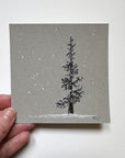 Snowy Tree 19 - Orion and a Delicate Snowy Tree on Gray Toned Paper - 4"x4"