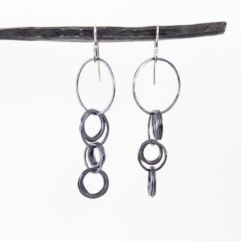 Dark Patina Layered Circle Tiers Earrings