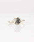 Meteorite and Moissanite Ring in 14k Palladium Gold - sz 6.5