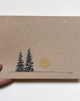 Snowy Tree 21 - Orion, Taurus and Pleiades with Gold Moon and Two Trees on Tan Toned Paper -5"x7"