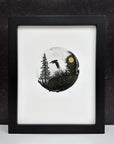 Hawk Silhouette - Circle Landscape - Pen and Ink Drawing - Print to Order