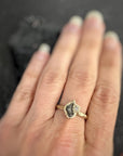 Meteorite and Moissanite Ring in 14k Yellow Gold - sz 6.5