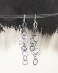 Mixed element long earrings, circle, oval and vine