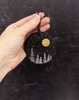 Wood Round Ornament - 5 - Snowy Forest Gold Moon