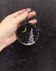 Wood Round Ornament - 3 - Snowy Tree Gold Crescent Moon